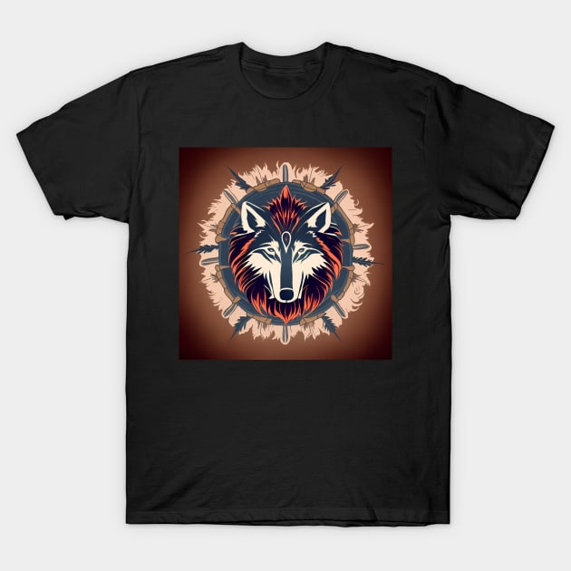 Spirit Guide Wolf In A Shield T-Shirt by Obotan Mmienu